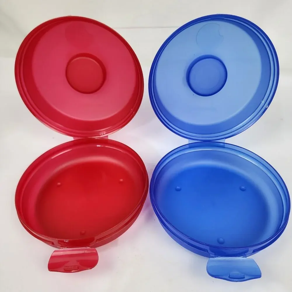 2 Tupperware Bagel & Cream Cheese Keepers Round Container w/ Smidgets 4440A-3
